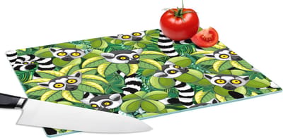 Glazen Snijplank - 39x28 - Patroon - Jungle - Ringstaartmaki - Snijplanken Glas