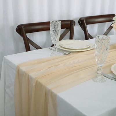 Tafelloper Chiffon - Tafeldecoratie Loper - Feestelijke Decoratie - Machinewasbaar Onderhoud - 70 x 300 cm - Beige