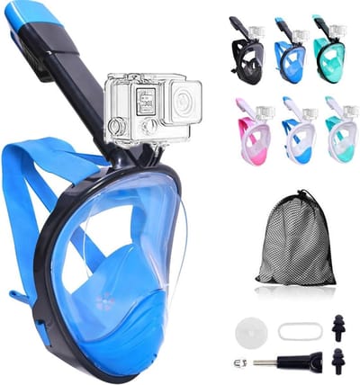 Full Face Duikmasker - Opvouwbaar snorkelmasker - Onderwater avonturen - 180 graden zicht - Volwassenen en kinderen - Donkerblauw