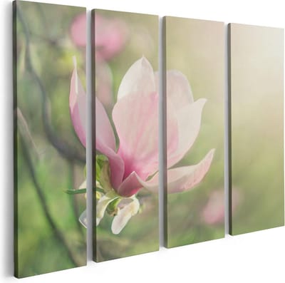 Artaza Canvas Schilderij Vierluik Roze Magnolia Bloem  - 80x60 - Foto Op Canvas - Canvas Print