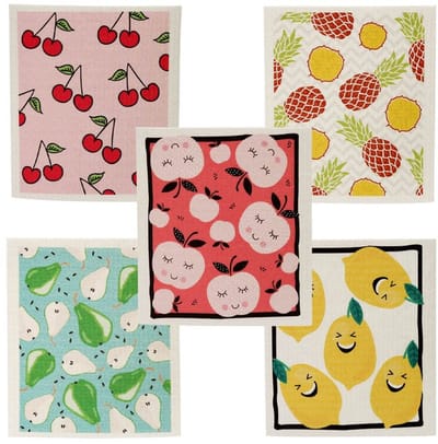 Dailygoods - Herbruikbare Zweedse vaatdoeken, 5 stuks, cellulose-sponsdoeken, milieuvriendelijk, absorberend, herbruikbaar, keukendoek, milieuvriendelijk, geurloos reinigingsdoekje (fruit)