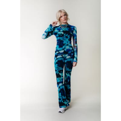 Colourful Rebel Tie Dye Mesh Extra Flare Pants Blue Maat: XS | Wijde Broeken Outlet | Dames | Blauw