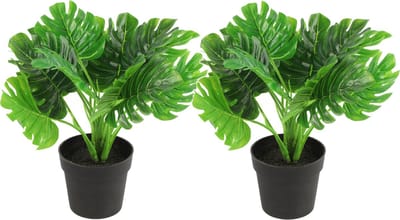 Countryfield Kunstplant Monstera plant in bloempot - 2x - Groen - 15 x 28 cm