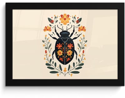 Poster in lijst - Fotolijst 30x20 cm - Posters - Bloemen - Oranje - Planten - Sierlijk - Posterlijst zwart - Decoratie - Wanddecoratie woonkamer - Muurdecoratie slaapkamer