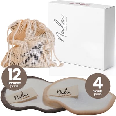 Nalu™ 16x Wasbare Wattenschijfjes met Waszakje - 16 Bamboe Pads - 4 Scrub Pads - wattenschijfjes - Inclusief Waszakje - make up pads - make up spons - reuseable