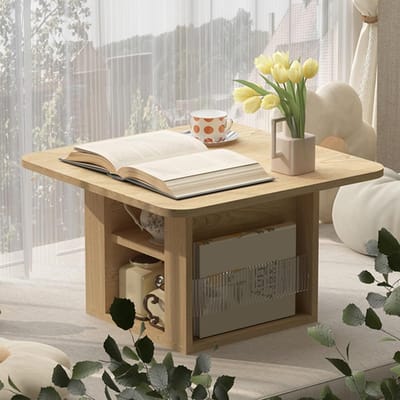 Lage salontafel - Vloertafel Tatami - Thee en dineren - Opvouwbaar en draagbaar - 52x52x31cm - Houtkleur