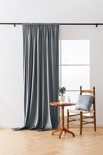 Verduisteringsgordijn Ondoorzichtig Denim Grijs Fluwelen Gordijnen met Ruffle Tape Slaapkamer Woonkamer 140 x 250 cm