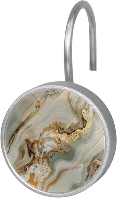 Gordijn Haken - Ring Haken - Badkamer Decoratie - Duurzaam Roestvrij Staal - 12 Stuks - Marmer Grijs