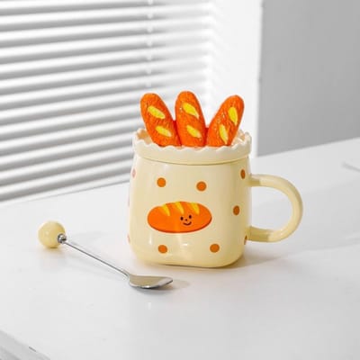 Japanse Creatieve Keramische Mok Broodzak Beker Koppelsbeker Waterbeker met Deksel Lepel Koffiekop Ontbijt Melkbeker 420ml
