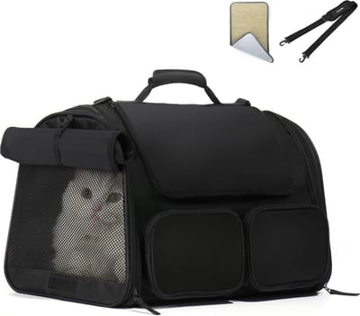 FUKUMARU Kattendrager, 4 gaasramen, kleine hondendrager, 4 opbergzakken, kattenreistas, minder dan 6,8 kg, door de luchtvaartmaatschappij goedgekeurde huisdierendrager, oprolbare hoes voor nerveuze