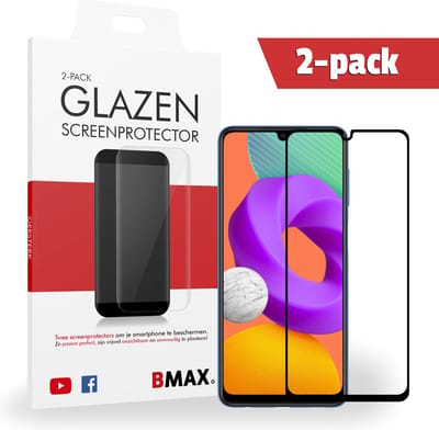 2-pack BMAX geschikt voor Samsung Galaxy M22 Screenprotector van gehard glas - Full Cover - Beschermglas 2 stuks - Tempered glass - Telefoonglaasje volledige dekking - Glasplaatje - Glazen screen protector - Case Friendly - Zwart