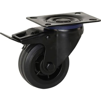 Meso Zwenkwiel rubber met rem zwart 80mm - 60kg draagvermogen