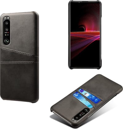 Back Cover met Opbergvakjes + Gehard Glas Screenprotector voor Sony Xperia 1 III_ Zwart