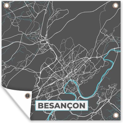 Tuin poster Besançon - Frankrijk - Plattegrond - Kaart - Stadskaart - 200x200 cm - Tuindoek