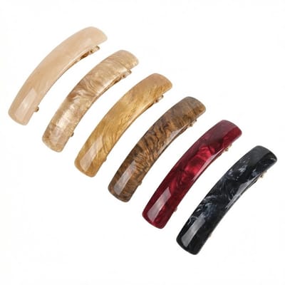 Multicolor haarclips dames set van zes stuks met watergolf patroon – kunststof haarspelden met veermechanisme – horizontale haarclip in neutrale en warme kleuren