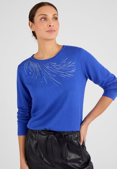 Damart - Fijn gebreide trui met studs - Dames - Blauw - XS