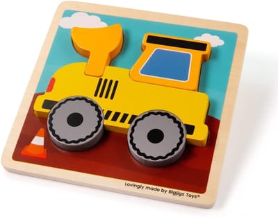 Houten Puzzel - Insteekpuzzel Graver - Ontwikkeling Peuters - Vijf Dikke Stukken - 15x15cm