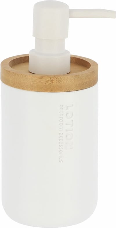 Tendance Zeeppompje 102 series - wit - bamboe rand - PS - D7,5 x H17 cm - vrijstaand - zeepdispenser - 230 ml