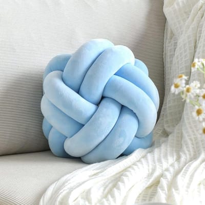 Knoopbalkussen, zacht decoratief sierkussen kussen, 28 cm rond pluchen geknoopte kussens lichtblauw kussen, modern decoratief kussen voor thuis, slaapkamer, sofa, bank
