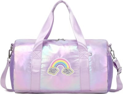 Schoudertas voor Meisjes - Paarse Regenboog Sporttas, Zwemtas, Handtas en Reistas 18"L * 9.75"H * 8"W