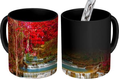 Magische Mok - Foto op Warmte Mokken - Koffiemok - Waterval - Roze - Bomen - Magic Mok - Beker - 350 ML - Theemok