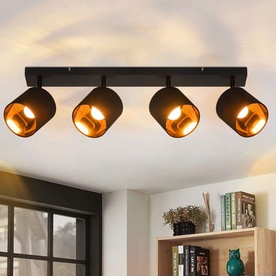 NETTLIFE Opbouwspot - 4-lichts - zwart - E14 Fitting - met Stof Lampkap - 350° draaibar Plafondspot - Vintage Keukenlamp - Max. 25W - Metaal - voor Slaapkamer | Hal | Woonkamer - Zonder Lichtborn - L 65cm