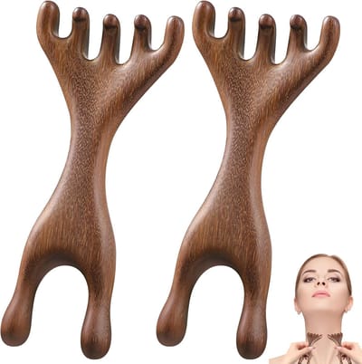 Therapeutische Houten Kam voor Hoofd, Gezicht en Ogen - 2 Stuks Ergonomische Massage Claw en Guasha Instrumenten voor Ontspanning en Verlichting van Spanning