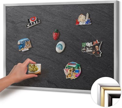 Wallfluent - Zwart Magnetisch Bord met Kleurvariaties - 80 cm x 60 cm - Magneetbord met Zilveren Frame - Stenen muurtextuur - Magnetisch Bord Decoratief - Magneetbord Voor Thuiskantoor - Magneetbord Multifunctioneel