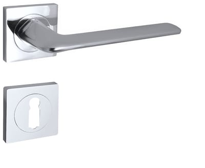 Domino® Deurkrukgarnituur ROMBO-QR - Chroom - BB- gladde sleutel met Rozette - Deurbeslag van aluminium - Deurklink voor kamerdeur, kantoordeur, kelderdeur en binnendeur