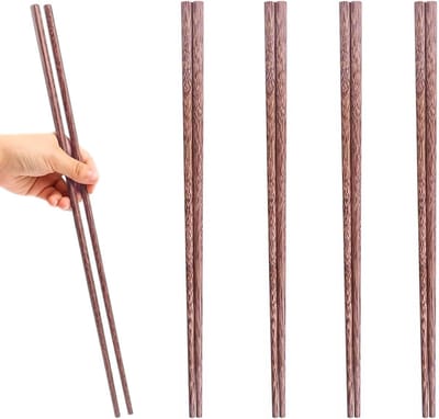 Set van 4 Lange Houten Eetstokjes voor Koken, Ideaal voor Gebakken Gerechten en Noodles, Brandveilig en Handig in Gebruik (30cm)