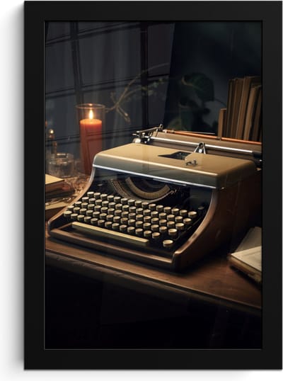 Poster in lijst - Fotolijst 20x30 cm - Posters - Vintage - Typmachine - Kaars - Oud - Bureau - Posterlijst zwart - Decoratie - Wanddecoratie woonkamer - Muurdecoratie slaapkamer