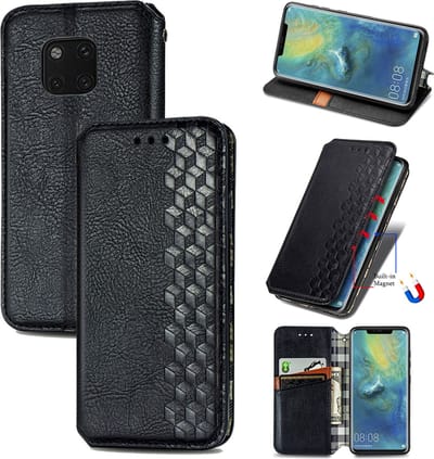Luxe PU Lederen Ruitpatroon Wallet Case + PMMA Screenprotector voor Huawei Mate 20 Pro _ Zwart