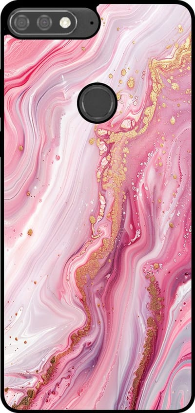 Smartphonica Telefoonhoesje Geschikt voor Huawei Y7 Prime (2018) met marmer opdruk - TPU backcover case marble design - Roze geschikt voor Huawei Y7 (2018)