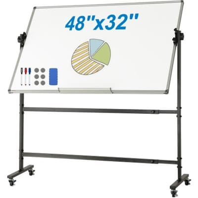 VEVOR Oprolbaar Whiteboard, 48 X 32 Inch Dubbelzijdig Magnetisch Mobiel Whiteboard, 360 ° Omkeerbaar, In Hoogte Verstelbaar Droog Uitwisbaar Bord Met Wielen en Beweegbare Plank