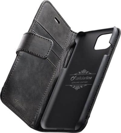 Cellularline Supreme Apple iPhone 11 Pro hoesje van echt leer met ruimte voor pasjes - Zwart