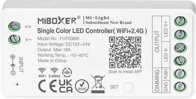 Mi-Light Mi-Boxer - (FUT036W) - Single Color LED controller (WiFi) - Voor besturing van een Single Color LED strip - Bediening via app zonder tussenkomst van WL-BOX1 - Ook te bedienen met Mi-Boxer afstandsbediening, niet inbegrepen