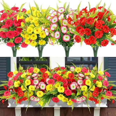 Kunstbloemen voor buiten - Nep planten - Tuin decoreren - UV-bestendig - 12 bundels - Mix van kleuren