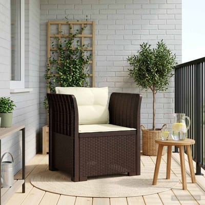 vidaXL - Eén-zits - Fauteuil - met - Kussens - Rieten - Look - PP - Bruin