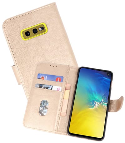 Hoesje Geschikt voor de Samsung Galaxy S10e - Kaarthouder Book Case Telefoonhoesje - Goud