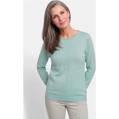 Tricot pullover van zuivere merinowol - grijsgroen / gemêl. - Gr. 19 van Goldner Fashion