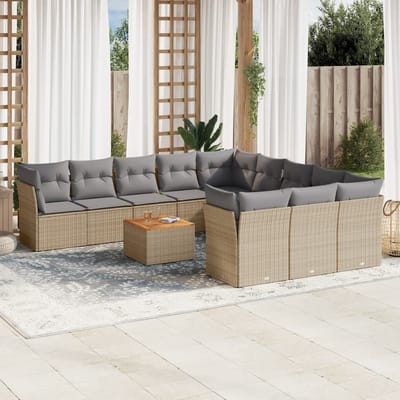 vidaXL - 12-delige - Loungeset - met - kussens - poly - rattan - gemengd - beige