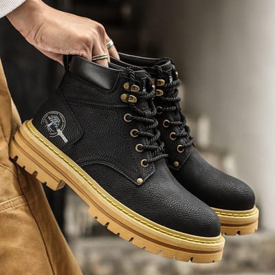 Nieuwe Zomer Hoge Top Martin Laarzen Heren Trendy Veelzijdig Dikke zool Casual Leren Schoenen Werkkleding Schoenen Trendy Schoenen Heren 42