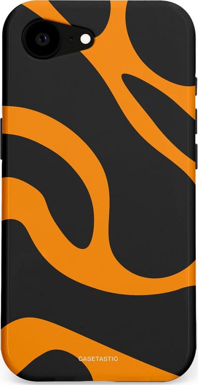 Casetastic hoesje geschikt voor Apple iPhone 16e / Apple iPhone 17e - MagSafe - Dubbellaagse bescherming - Katachtige Oranje Tijger Strepen - Fashion Case - Zwart Oranje