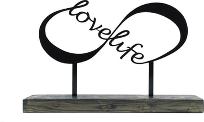 Decoratie infinity/love life - metaal in houten voet - uniek design - o.a. leuk cadeau bruidspaar , samenwonen, vriendschap - 49 cm breed