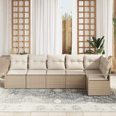 vidaXL - Tuinbank - Set - 6 - st - Beige - en - Wit - poly - rattan