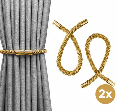 Home2go Gordijn Embrasse - Magneet Embrasse - raamdecoratieaccessoires - Gordijnhouder - Gordijn hanger - Gordijn Accessoires - Magnetisch Gordijnkoord - Goud 50 cm - 2 Stuks