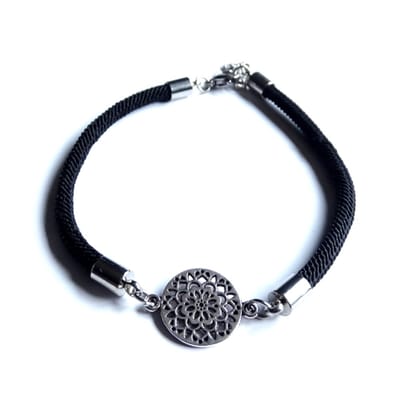 2 Love It Mandala - armband - zwart nylon - RVS mandala