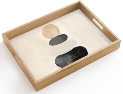 Dienblad hout 40x30 cm - Schootdienblad - Japandi - Wabi sabi - Beige - Borrelplank rechthoek - Plateau dienbladen