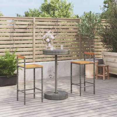 vidaXL - 3-delige - Tuinbarset - poly - rattan - en - massief - acaciahout - grijs