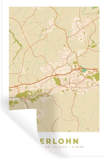 Muurstickers - Sticker Folie - Plattegrond - Iserlohn - Kaart - Stadskaart - Vintage - 20x30 cm - Plakfolie - Muurstickers Kinderkamer - Zelfklevend Behang - Zelfklevend behangpapier - Stickerfolie
